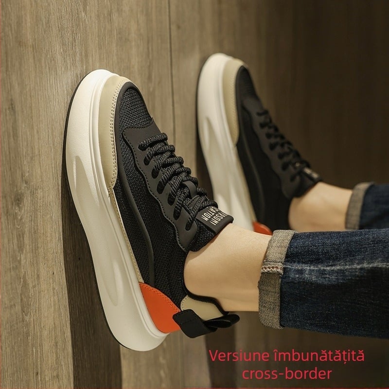 Adidași masculi din plasă, vârf rotund, toc mic 1–3 cm, talpă din cauciuc, stil coreean outdoor casual