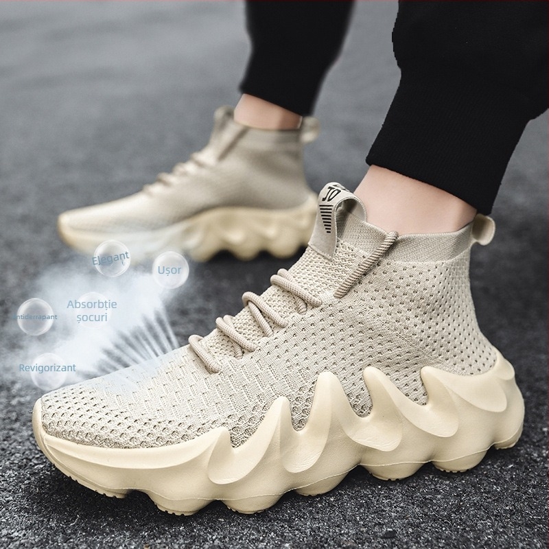 Pantofi sport casual pentru bărbați, cu partea superioară din plasă, pernă de aer, talpă din cauciuc, EVA, vârf rotund