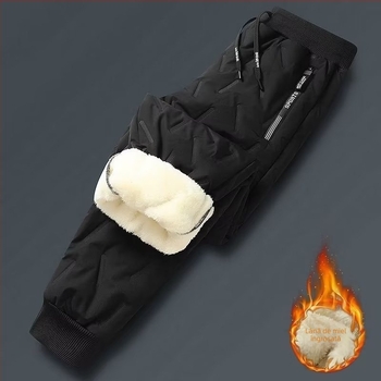 Pantaloni de iarnă pentru bărbați, umpluți cu bumbac, căptușire poliester, croială dreaptă, culoare solidă, talie înaltă