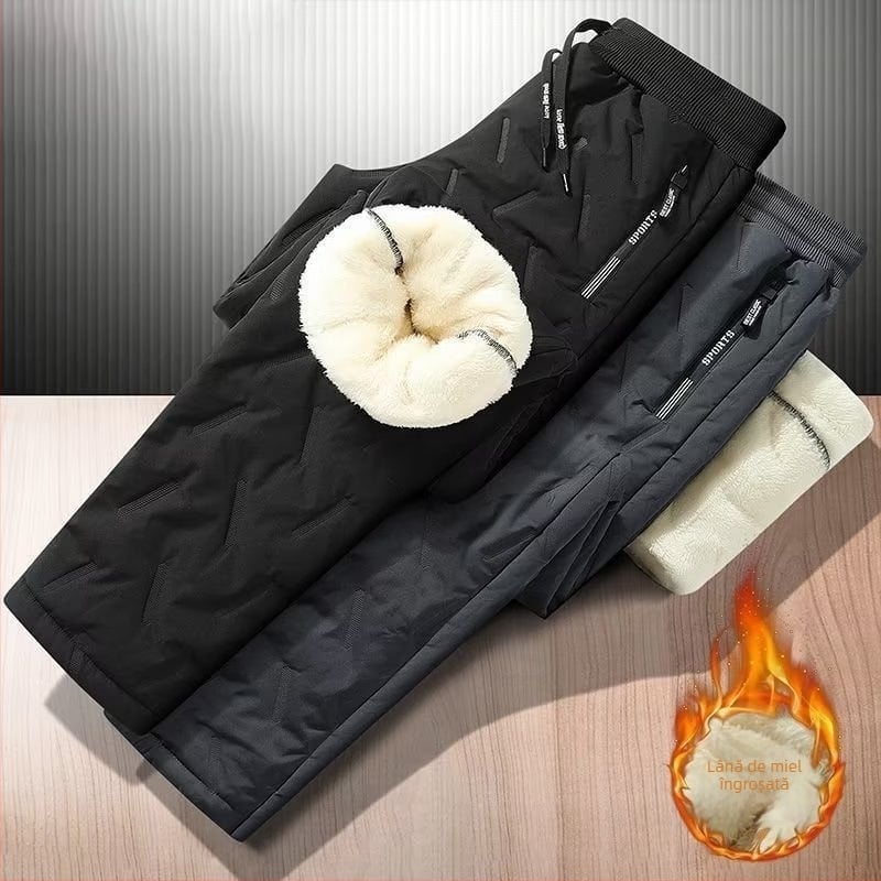 Pantaloni de iarnă pentru bărbați, umpluți cu bumbac, căptușire poliester, croială dreaptă, culoare solidă, talie înaltă