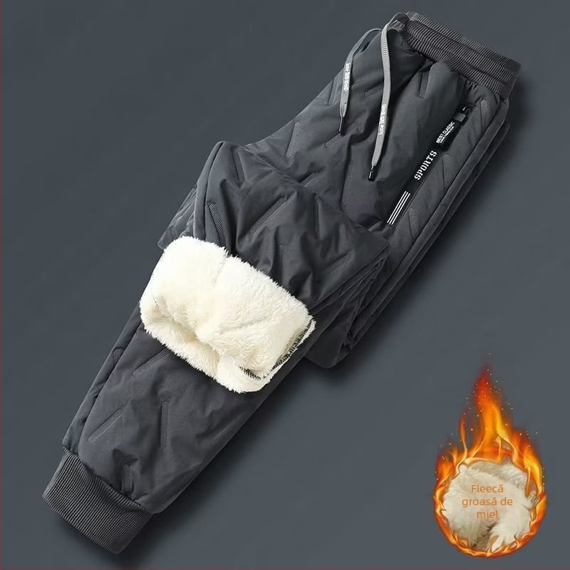 Pantaloni de iarnă pentru bărbați, umpluți cu bumbac, căptușire poliester, croială dreaptă, culoare solidă, talie înaltă