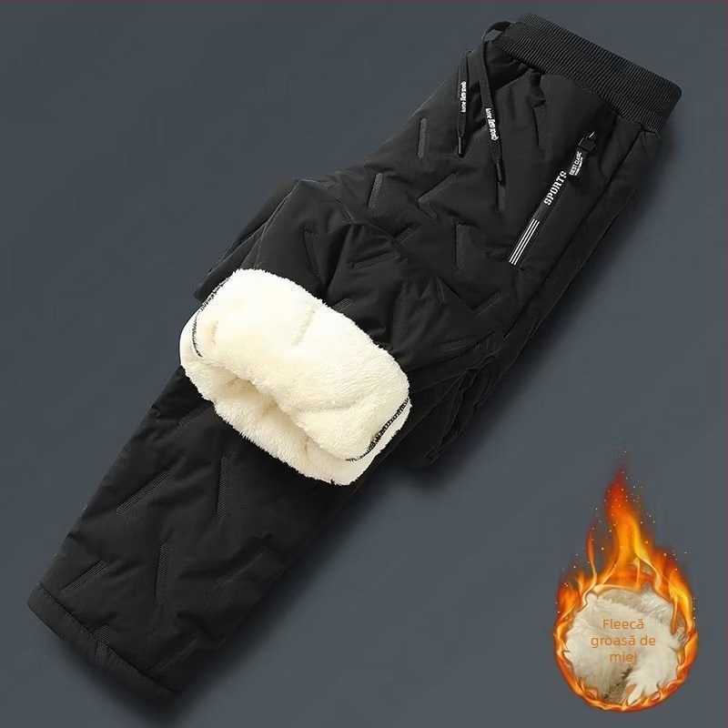 Pantaloni de iarnă pentru bărbați, umpluți cu bumbac, căptușire poliester, croială dreaptă, culoare solidă, talie înaltă