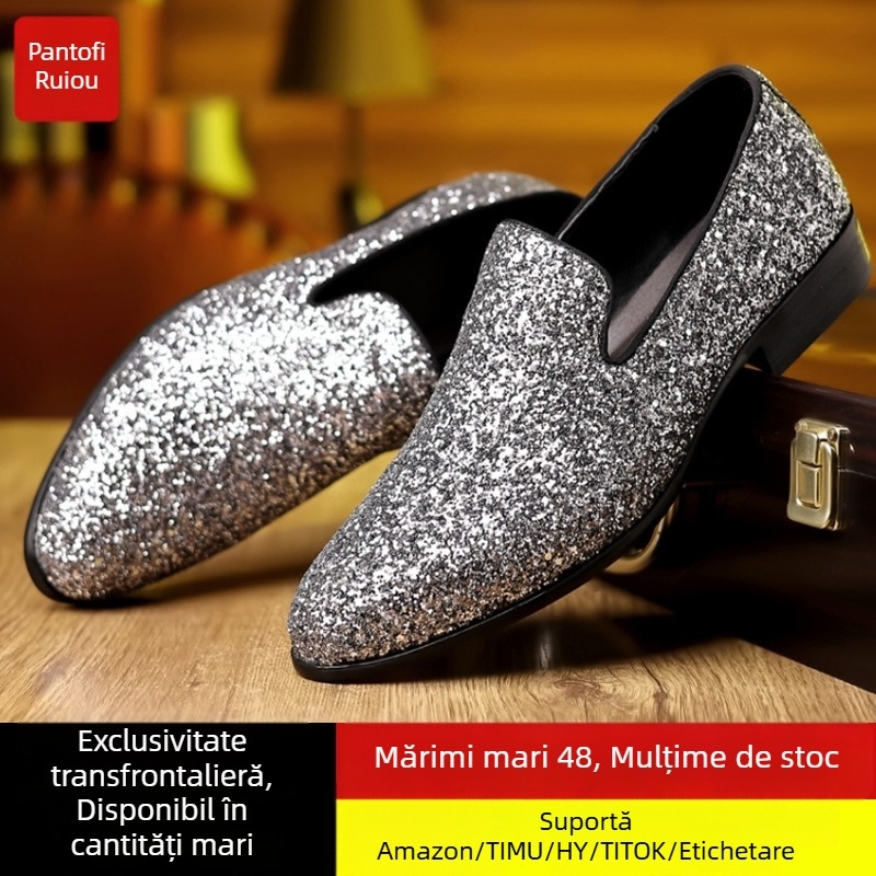 Pantofi loafer bărbați din piele PU artificială, talpă din cauciuc, vârf din piele, guler scăzut, stil business, vara 2025