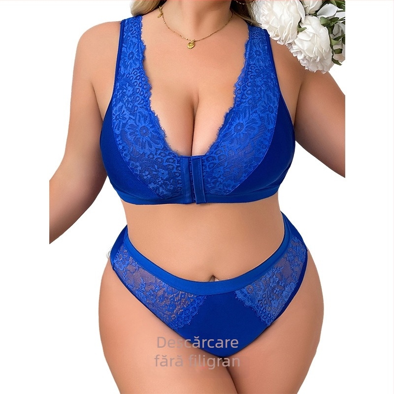 Xin Hongfa Set sutien plus size cu margine dantelată, cupă completă, închidere frontală, fără balenă metalică, poliester 95–100%