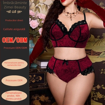 Set de sutiene din catifea, cupă 3/4, fără cupă turnată, bretele fixe duble, închidere cu cinci rânduri la spate, push-up