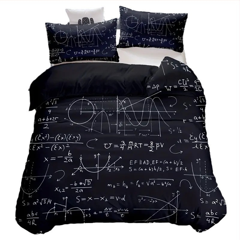 Set husă pilotă cu imprimare digitală a formulelor matematice, fibră chimică, 90 GSM, stil prințesă, trei piese