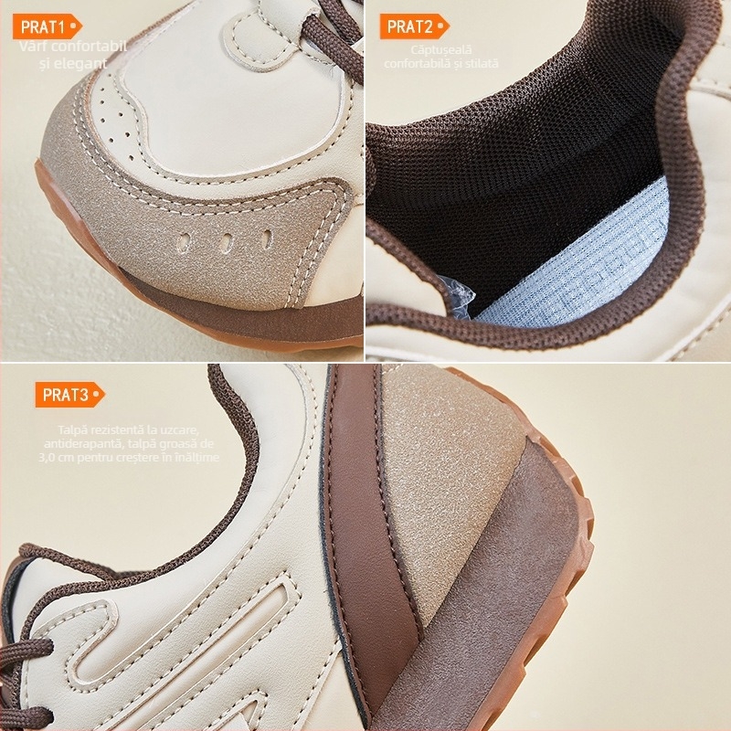 Pantofi damă Dad Shoes, partea superioară PU, vârf rotund, talpă din cauciuc, toc mediu 3–5 cm, guler înalt 3–7 cm