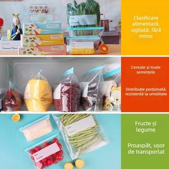 Pungă de depozitare pentru congelator cu fermoar, din plastic alimentar, reutilizabilă, compatibilă cu cuptorul cu microunde, antibacteriană, rezistentă de la -60°C la 100°C