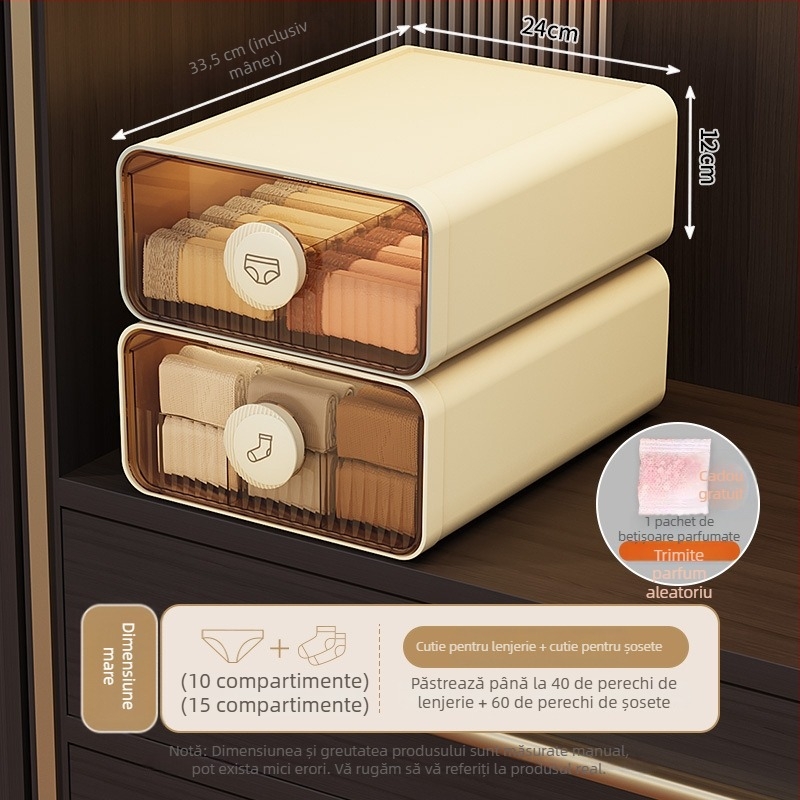 Cutie de depozitare pentru lenjerie, tip sertar, din plastic cu fibre de grâu, 18L, model 50303s, protecție împotriva insectelor