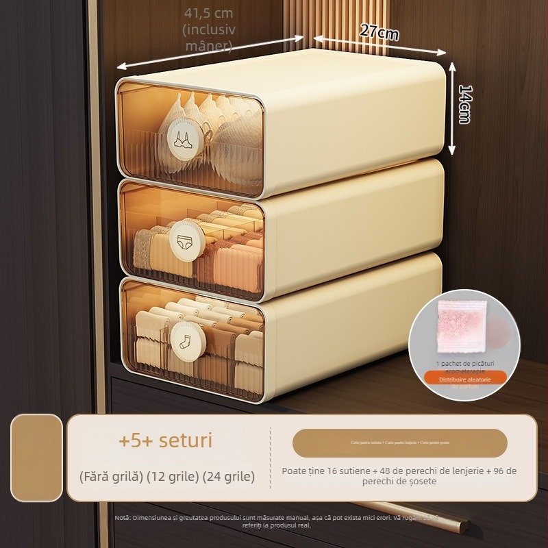 Cutie de depozitare pentru lenjerie, tip sertar, din plastic cu fibre de grâu, 18L, model 50303s, protecție împotriva insectelor