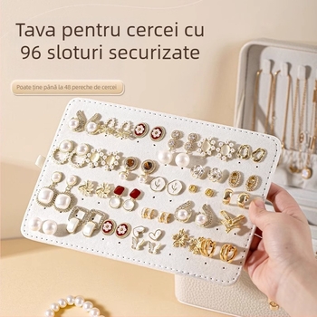 Cutie pentru bijuterii cu mai multe compartimente și capacitate mare, material Lychee peel, căptușeală din catifea, greutate 0,93 kg, stil Leisure