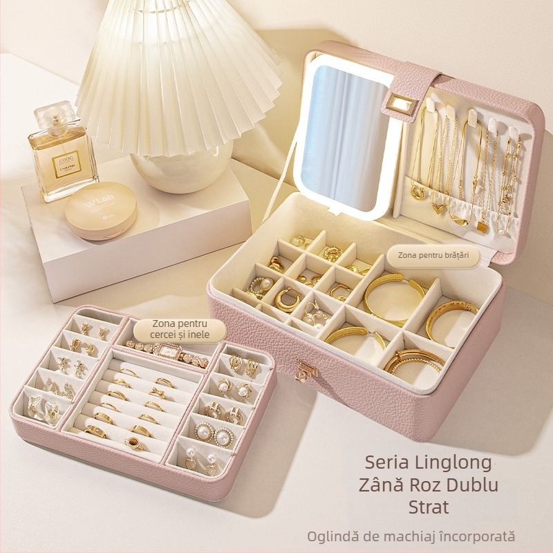 Cutie pentru bijuterii cu mai multe compartimente și capacitate mare, material Lychee peel, căptușeală din catifea, greutate 0,93 kg, stil Leisure