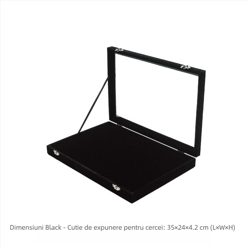 Tavă de depozitare a bijuteriilor pentru cercei, din lemn, cu 600 găuri, capac anti-praf