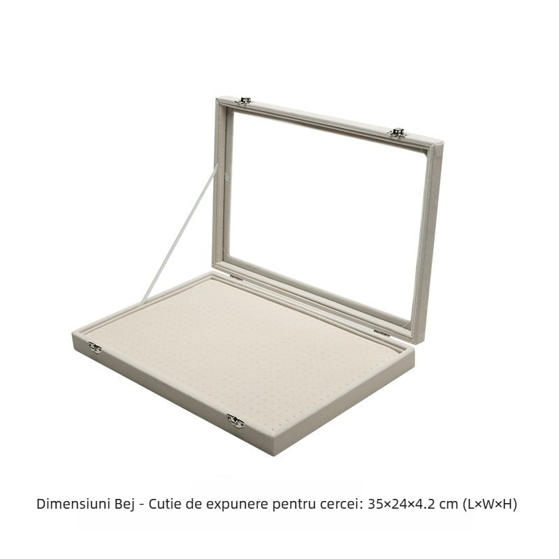 Tavă de depozitare a bijuteriilor pentru cercei, din lemn, cu 600 găuri, capac anti-praf