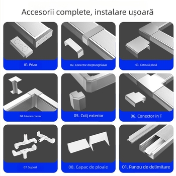 Canal de cabluri din aliaj de aluminiu, montat la suprafață, priză 86, cabluri ascunse