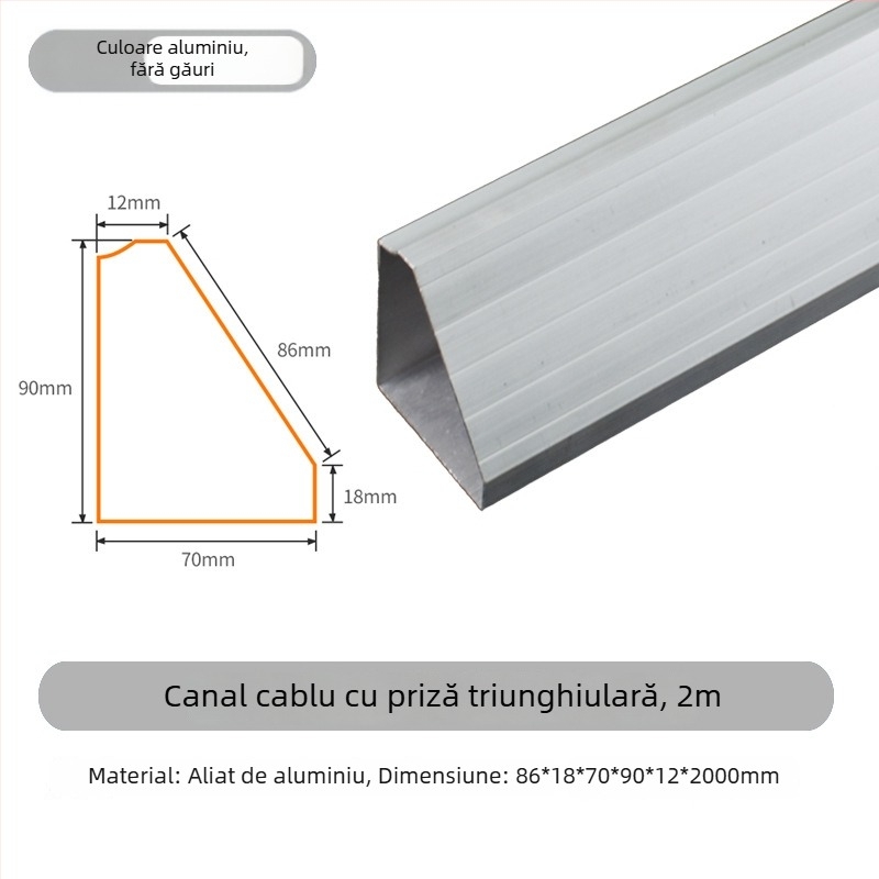 Canal de cabluri din aliaj de aluminiu, montat la suprafață, priză 86, cabluri ascunse