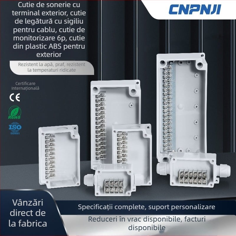 Cutie de legătură impermeabilă pentru exterior cu bloc terminal 6P, etanșări pentru cabluri și carcasă din ABS