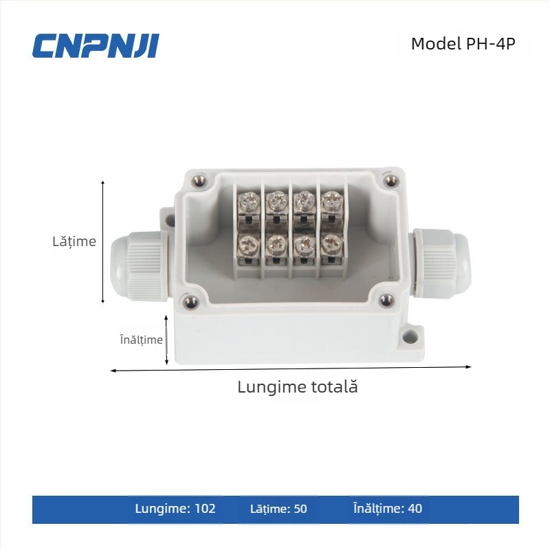 Cutie de legătură impermeabilă pentru exterior cu bloc terminal 6P, etanșări pentru cabluri și carcasă din ABS