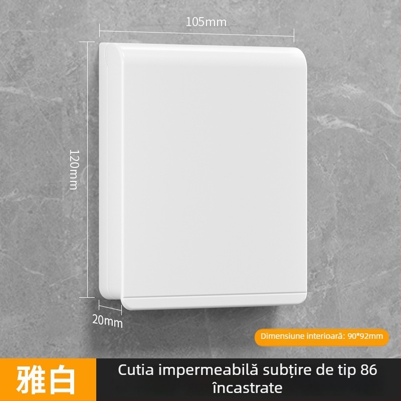 Capac impermeabil tip 86 pentru întrerupătoare și prize în baie, montaj cu bandă adezivă, carcasă PC (Ouben)