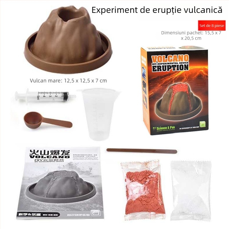 Set DIY de experimente științifice pentru erupția vulcanului — jucărie din plastic pentru 7–14 ani, Marca Like a Fish, Include costum și cutie de carton