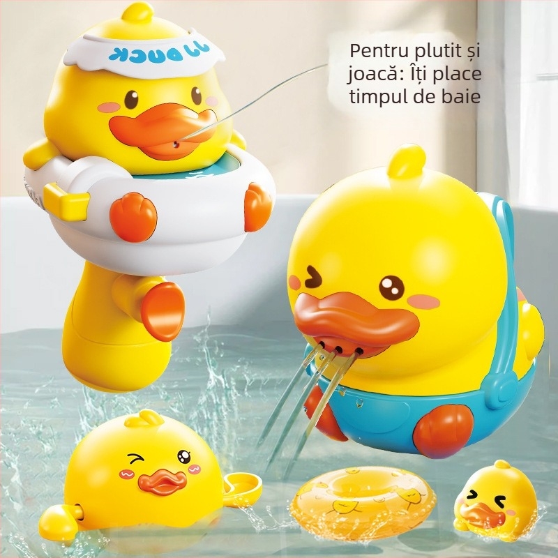 Set de jucării pentru baie cu rață — jucării din plastic pentru apă, stimulează simțurile, dezvoltarea cognitivă și coordonarea mână-ochi; potrivit pentru 4–6 ani.
