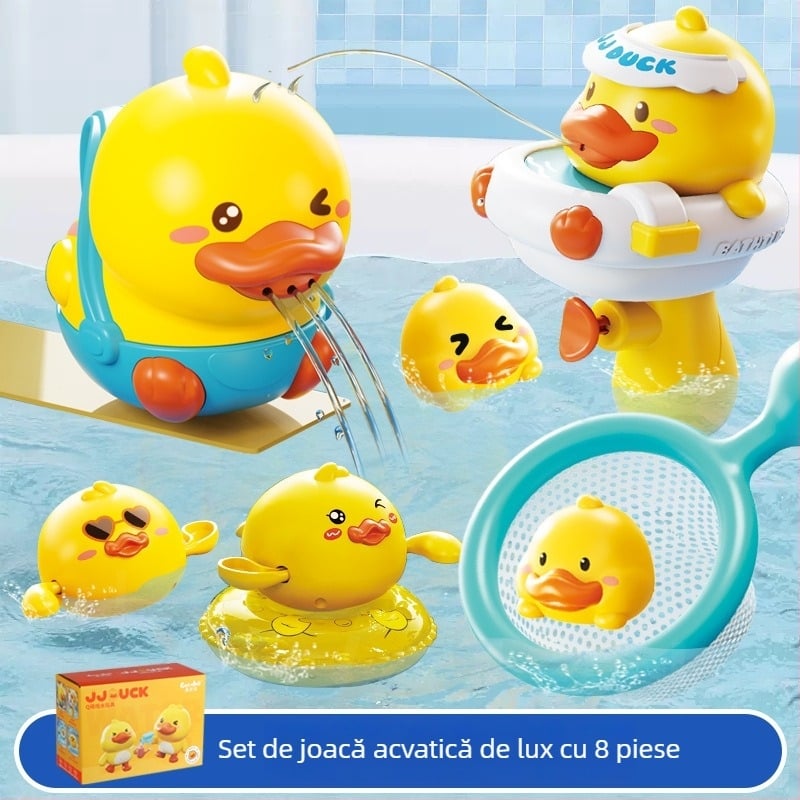 Set de jucării pentru baie cu rață — jucării din plastic pentru apă, stimulează simțurile, dezvoltarea cognitivă și coordonarea mână-ochi; potrivit pentru 4–6 ani.
