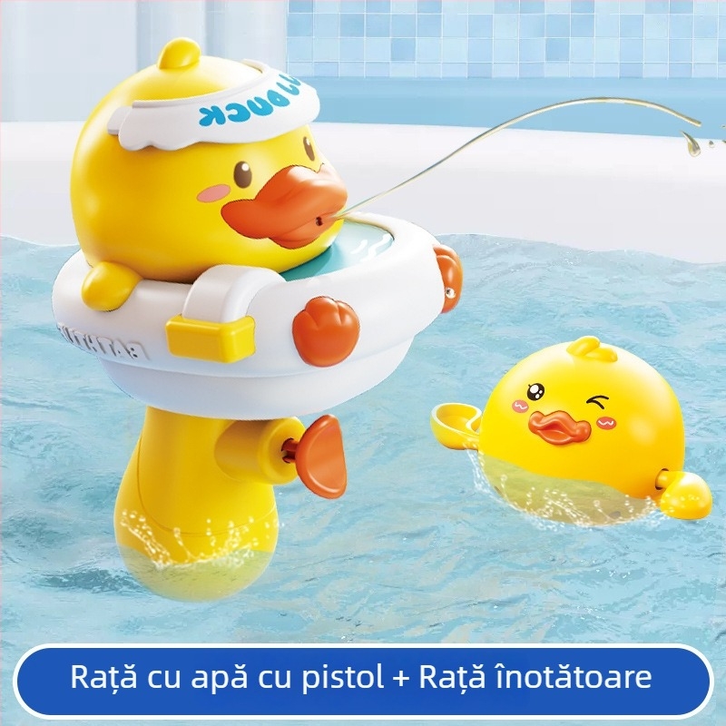 Set de jucării pentru baie cu rață — jucării din plastic pentru apă, stimulează simțurile, dezvoltarea cognitivă și coordonarea mână-ochi; potrivit pentru 4–6 ani.