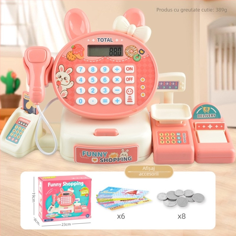 Casieră de jucărie simulată pentru copii cu calcul în timp real, sunet și lumină — set educațional multifuncțional pentru 4–6 ani (Material: plastic; Tip: casierie simulată; Funcții: calcul în timp real cu sunet și lumină)