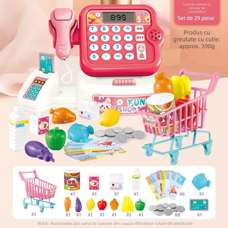 Casieră de jucărie simulată pentru copii cu calcul în timp real, sunet și lumină — set educațional multifuncțional pentru 4–6 ani (Material: plastic; Tip: casierie simulată; Funcții: calcul în timp real cu sunet și lumină)