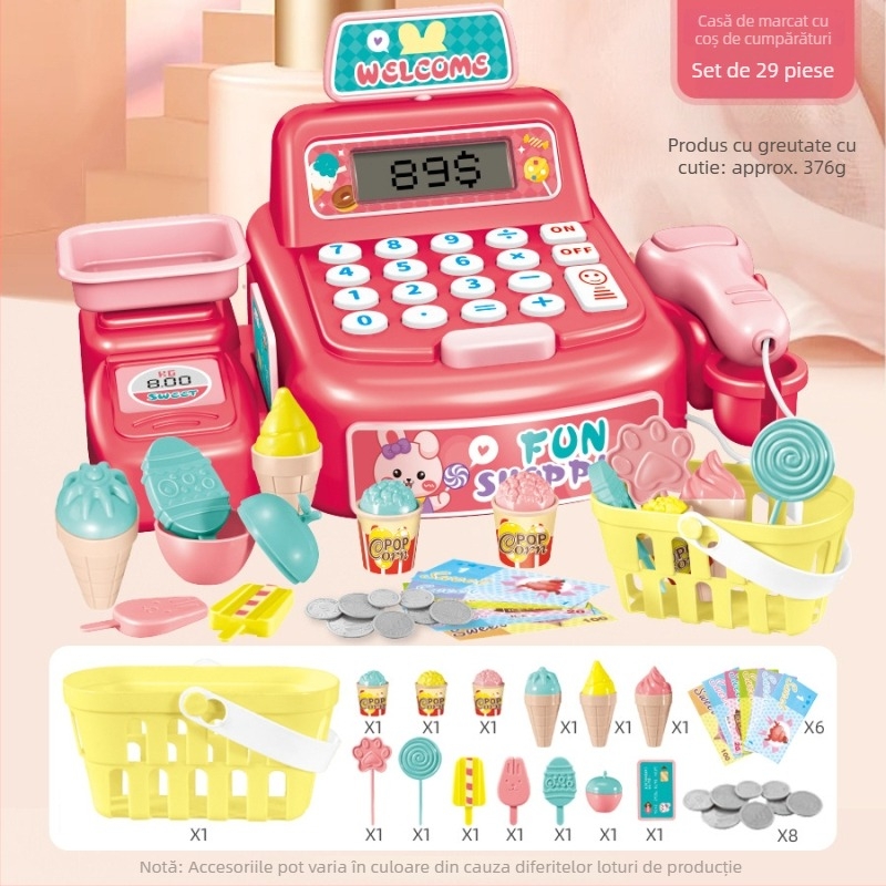 Casieră de jucărie simulată pentru copii cu calcul în timp real, sunet și lumină — set educațional multifuncțional pentru 4–6 ani (Material: plastic; Tip: casierie simulată; Funcții: calcul în timp real cu sunet și lumină)