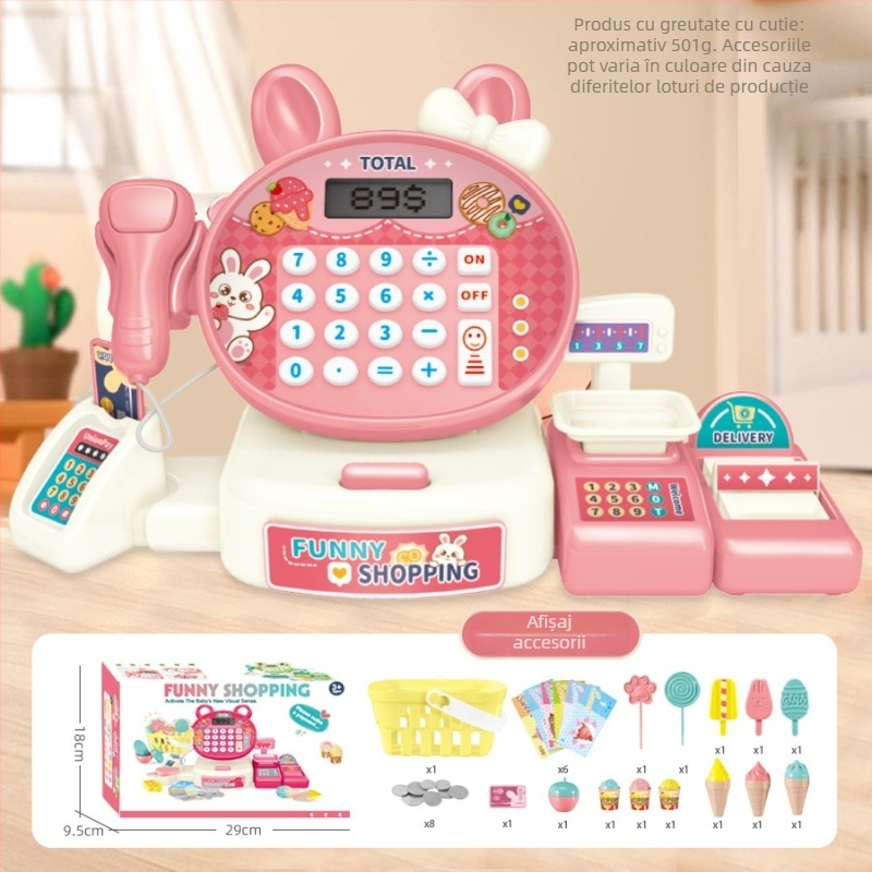 Casieră de jucărie simulată pentru copii cu calcul în timp real, sunet și lumină — set educațional multifuncțional pentru 4–6 ani (Material: plastic; Tip: casierie simulată; Funcții: calcul în timp real cu sunet și lumină)