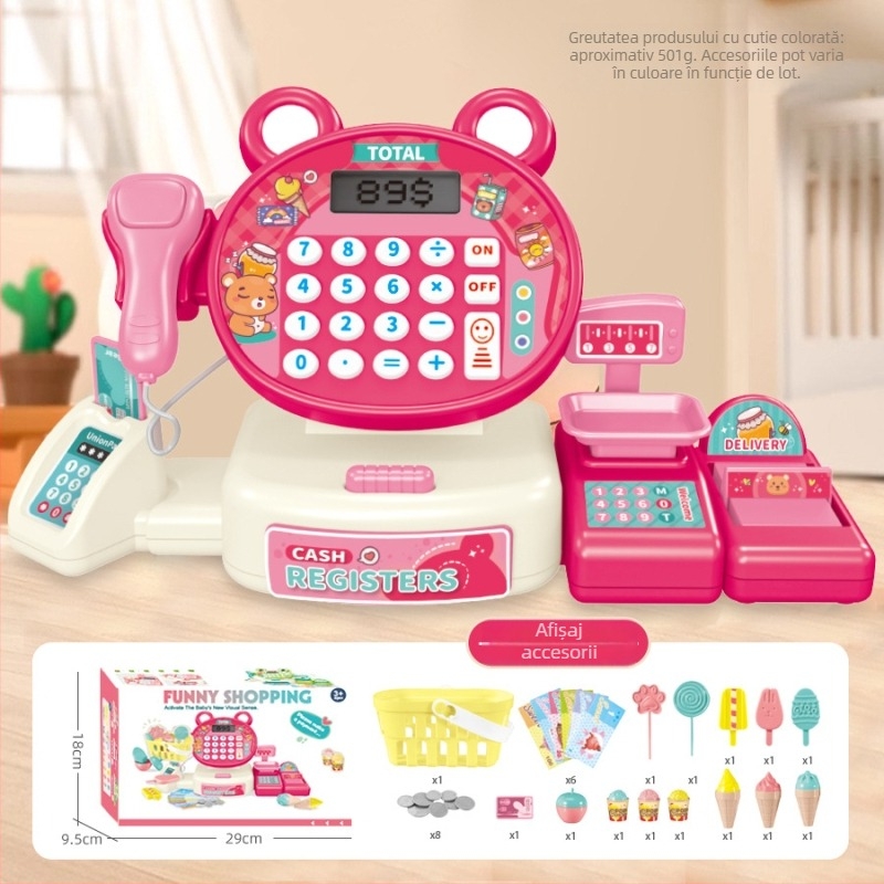 Casieră de jucărie simulată pentru copii cu calcul în timp real, sunet și lumină — set educațional multifuncțional pentru 4–6 ani (Material: plastic; Tip: casierie simulată; Funcții: calcul în timp real cu sunet și lumină)