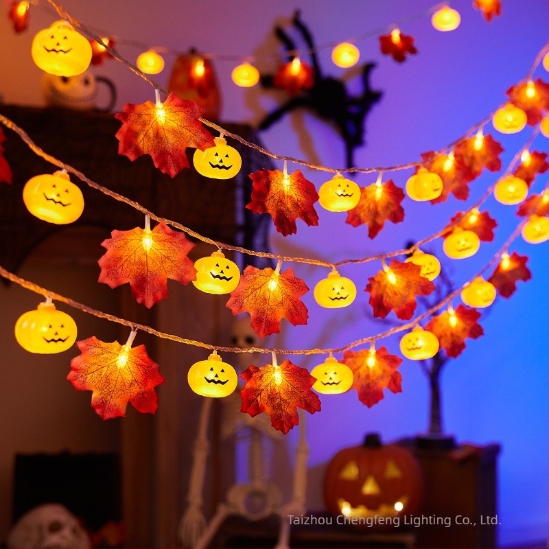 Maple Leaf Pumpkin LED șir de lumini, 40 LED-uri, alimentare pe baterii, reglabil la intensitatea luminii, IP43