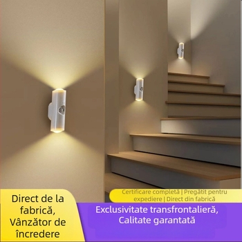 Lampa de noapte cu senzor de prezență și iluminare ambientală, lampă de perete cu abajur ABS și baterie încorporată (Tensiune ≤36V)