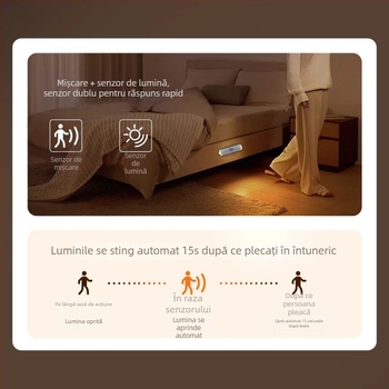 Lampa de noapte cu senzor de prezență și iluminare ambientală, lampă de perete cu abajur ABS și baterie încorporată (Tensiune ≤36V)