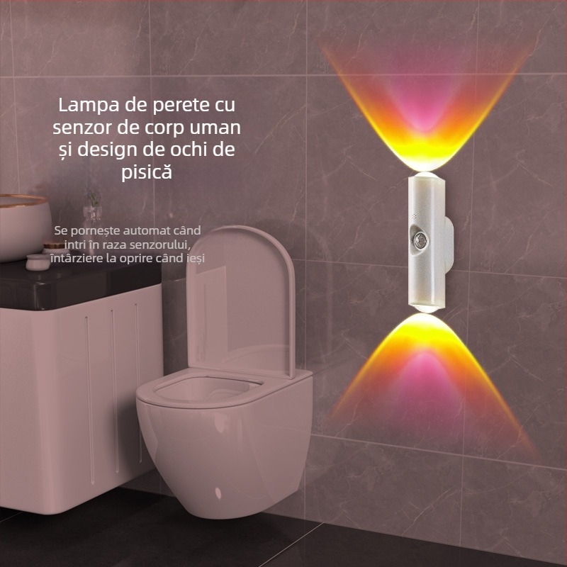 Lampa de noapte cu senzor de prezență și iluminare ambientală, lampă de perete cu abajur ABS și baterie încorporată (Tensiune ≤36V)