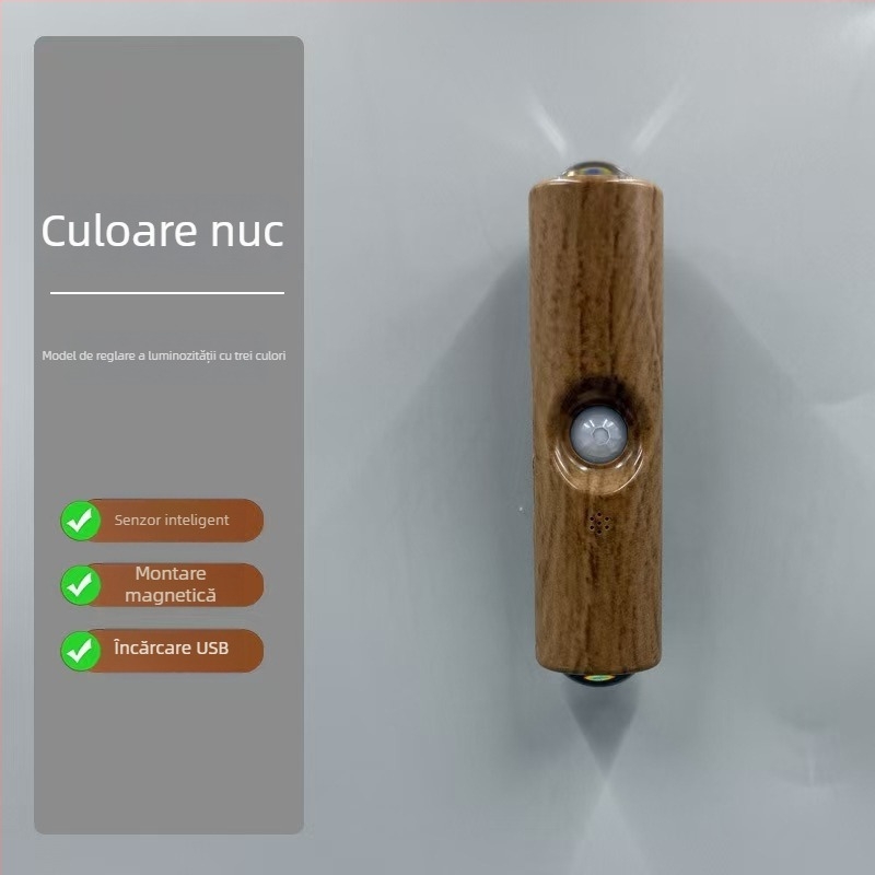 Lampa de noapte cu senzor de prezență și iluminare ambientală, lampă de perete cu abajur ABS și baterie încorporată (Tensiune ≤36V)