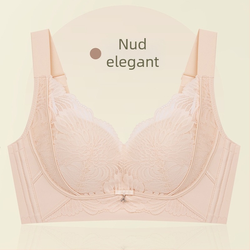 Sutien din dantelă pentru femei, Push-Up, bretele reglabile, respirabil, susținere laterală — cupă cu formă medie, închidere la spate cu cinci rânduri de cârlige