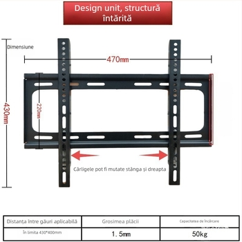 Suport TV pentru perete, integrat, compatibil universal, modelul 3265, capacitate 5-10 kg