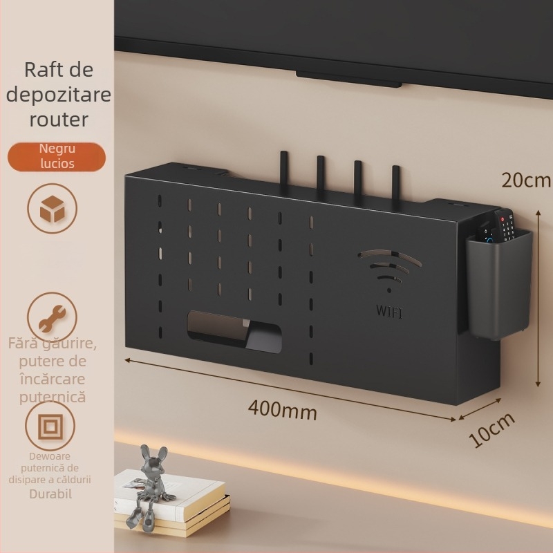 Solno Raft de perete pentru set-top box și router (oțel carbon, montaj cu cârlig, 1 etaj, multifuncțional)