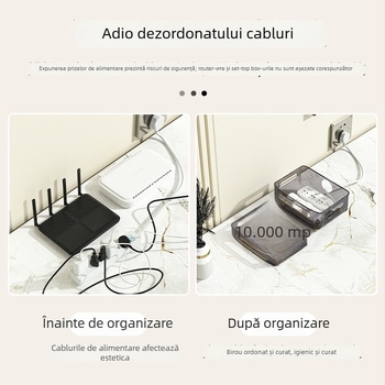 Box de depozitare pentru router – Organizator de birou cu 3 etaje pentru router, modem și set-top box, anti-praf, plastic, fără montaj și găurire, stil Light Luxury