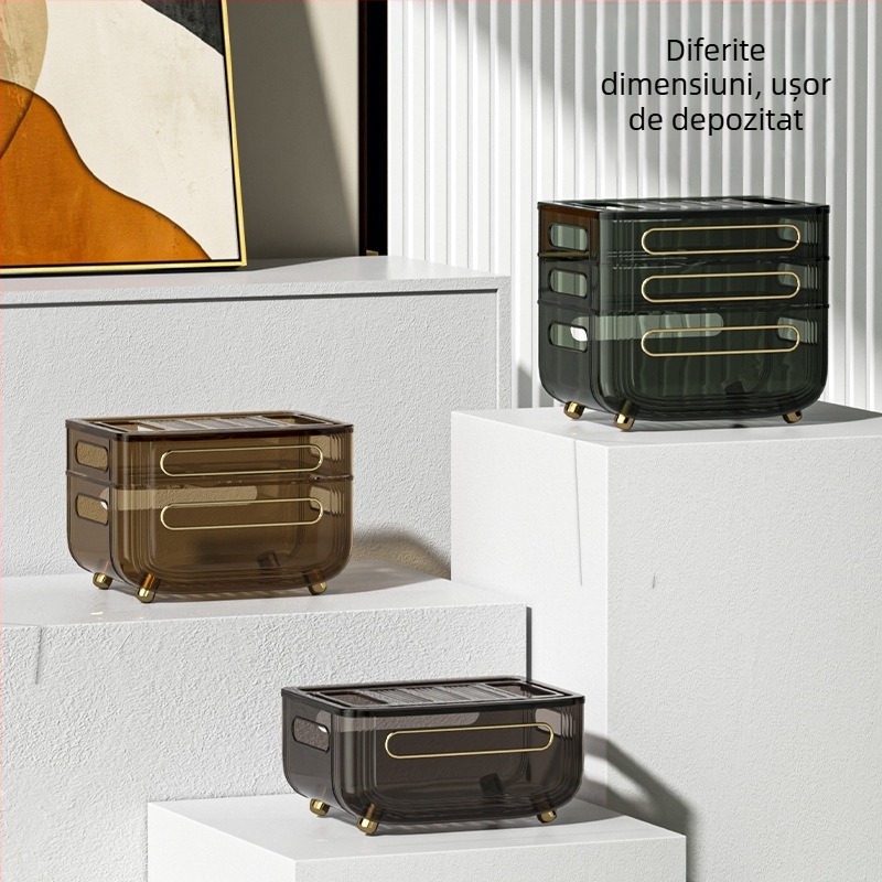 Box de depozitare pentru router – Organizator de birou cu 3 etaje pentru router, modem și set-top box, anti-praf, plastic, fără montaj și găurire, stil Light Luxury