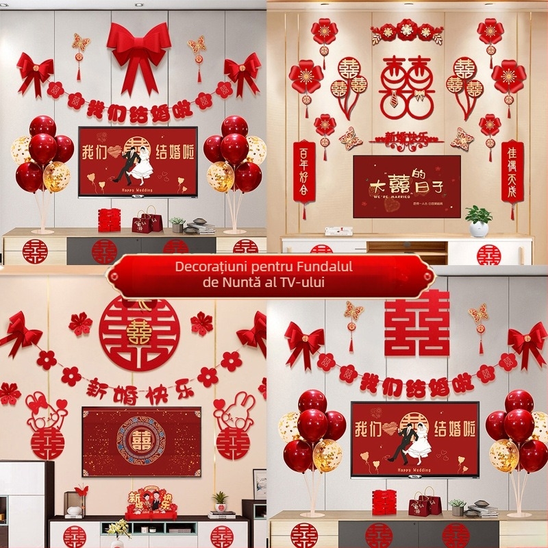 Set decor perete pentru nuntă din țesătură nețesută, simbol Xi, pentru living și dormitor - Brand Aili Sha, Cod 0178