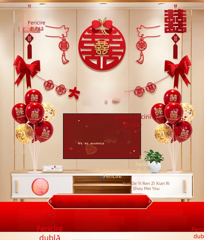 Set decor perete pentru nuntă din țesătură nețesută, simbol Xi, pentru living și dormitor - Brand Aili Sha, Cod 0178