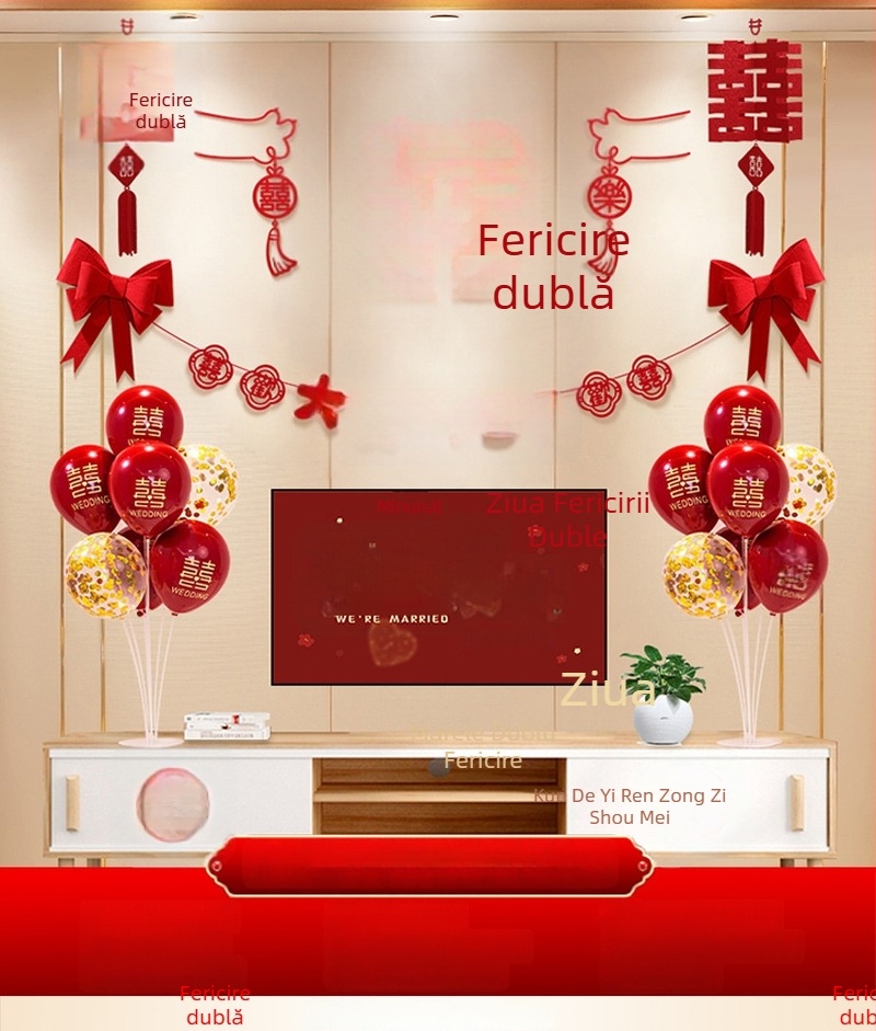 Set decor perete pentru nuntă din țesătură nețesută, simbol Xi, pentru living și dormitor - Brand Aili Sha, Cod 0178