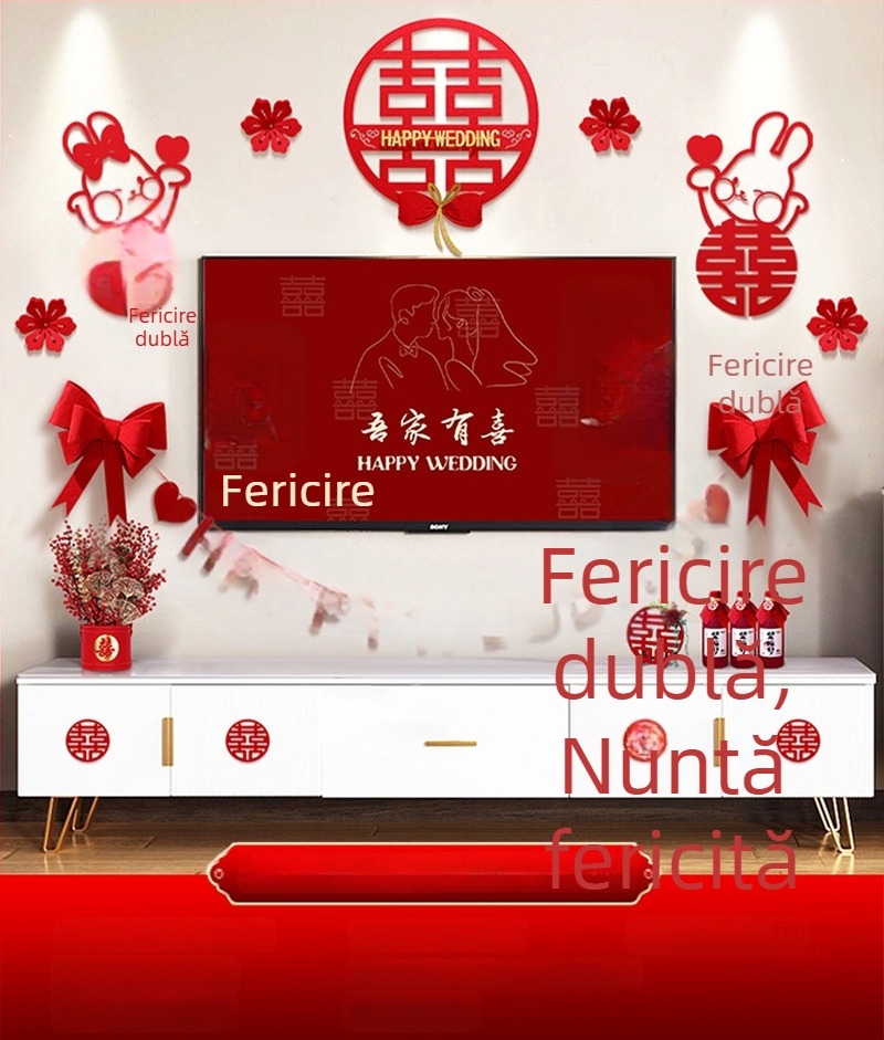 Set decor perete pentru nuntă din țesătură nețesută, simbol Xi, pentru living și dormitor - Brand Aili Sha, Cod 0178