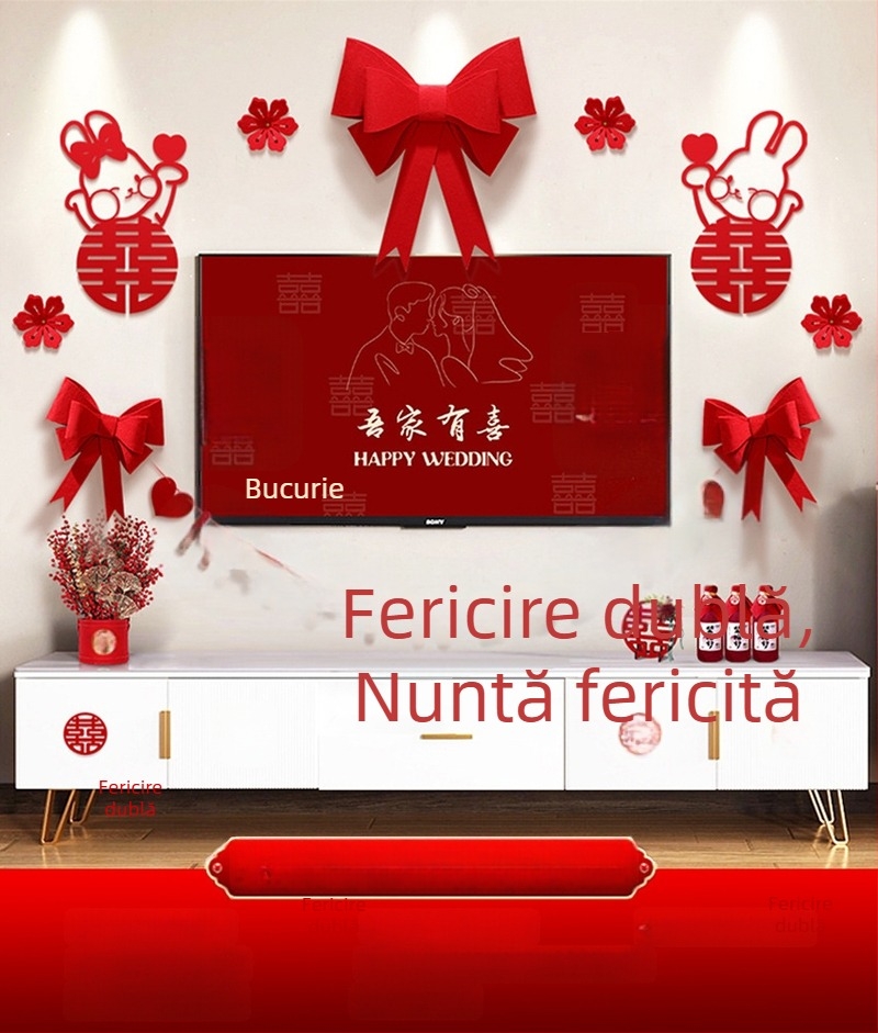 Set decor perete pentru nuntă din țesătură nețesută, simbol Xi, pentru living și dormitor - Brand Aili Sha, Cod 0178