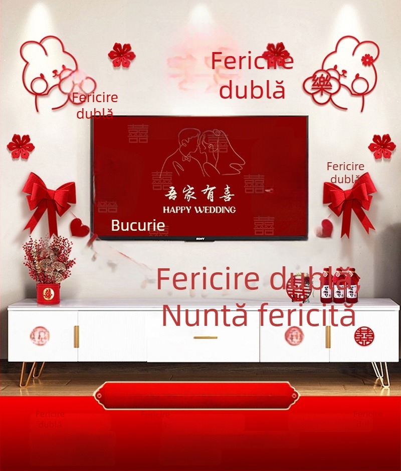 Set decor perete pentru nuntă din țesătură nețesută, simbol Xi, pentru living și dormitor - Brand Aili Sha, Cod 0178