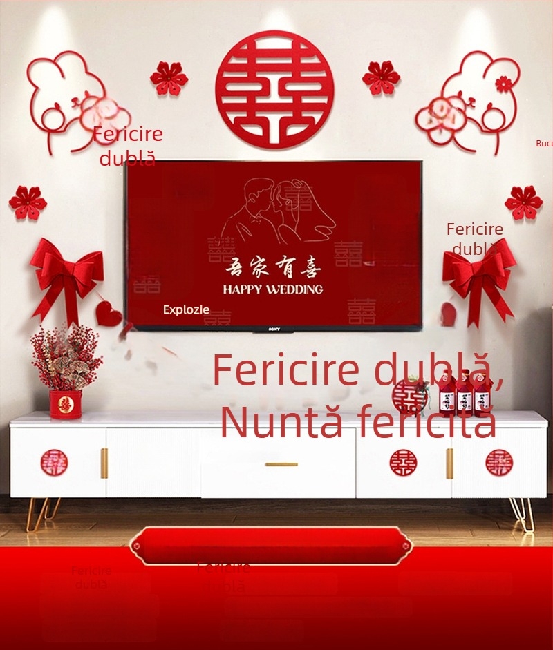 Set decor perete pentru nuntă din țesătură nețesută, simbol Xi, pentru living și dormitor - Brand Aili Sha, Cod 0178