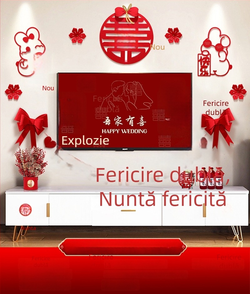 Set decor perete pentru nuntă din țesătură nețesută, simbol Xi, pentru living și dormitor - Brand Aili Sha, Cod 0178